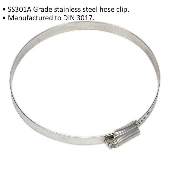 5 PACK Stainless Steel Hose Clip - 110 to 130mm Diameter - Hose Pipe Clip Fixing Loops