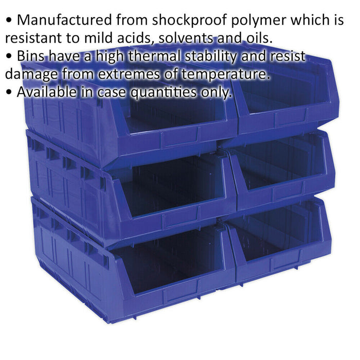 6 PACK Blue 310 x 500 x 190mm Plastic Storage Bin - Warehouse Part Picking Tray Loops