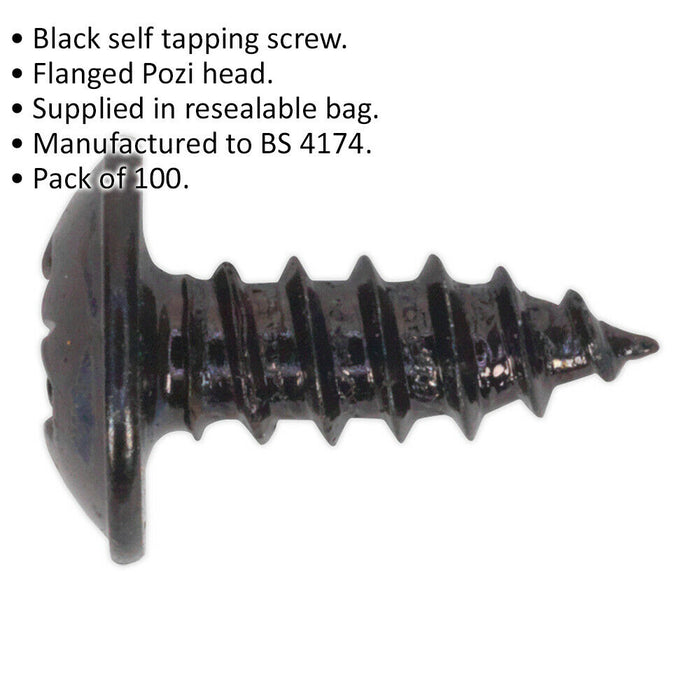 100 PACK 3.5 x 10mm Self Tapping Black Screw - Flanged Pozi Head - Fixings Screw Loops