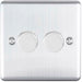 2 Gang 400W 2 Way Rotary Dimmer Switch SATIN STEEL Light Dimming Wall Plate Loops