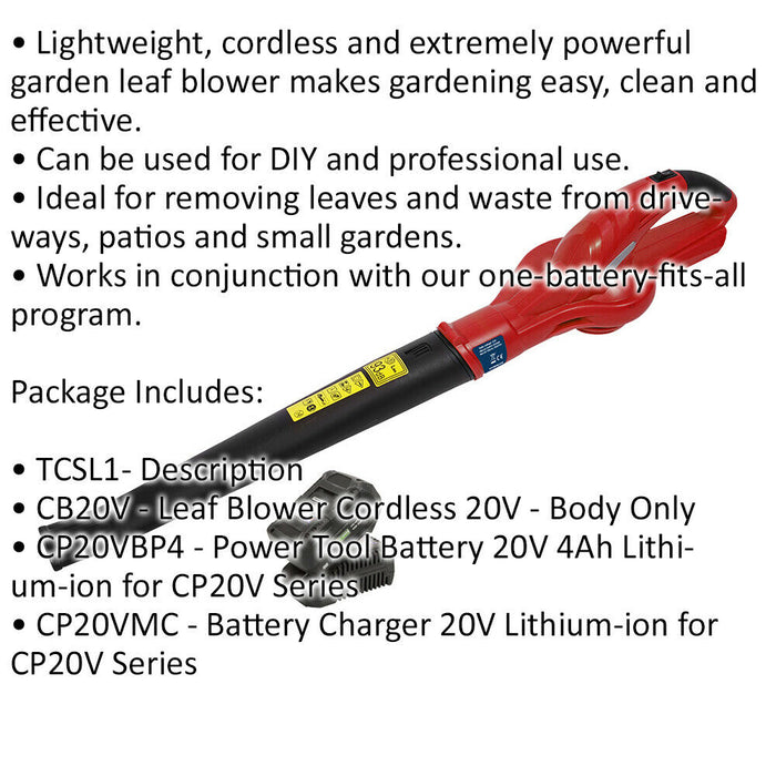 20V Lightweight Cordless Leaf Blower Bundle - Includes 4Ah Battery & Charger Loops