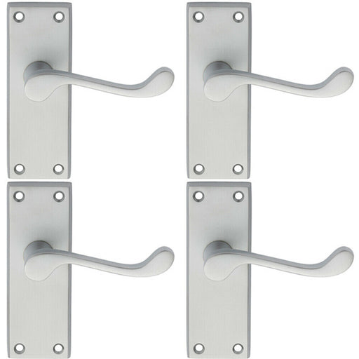4x PAIR Victorian Scroll Lever on Short Latch Backplate 118 x 43mm Satin Chrome Loops