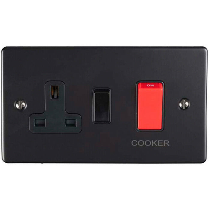 45A DP Oven Switch & Neon Light MATT BLACK & Black Trim Appliance Red Rocker Loops