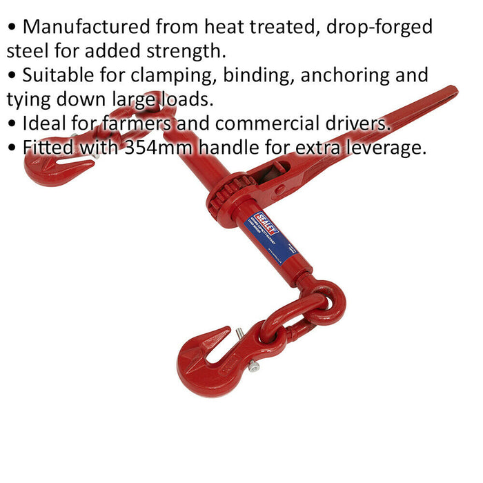 4200kg Capacity Ratchet Load Binder - 9.5mm to 12.7mm Chain - Drop Forged Steel Loops
