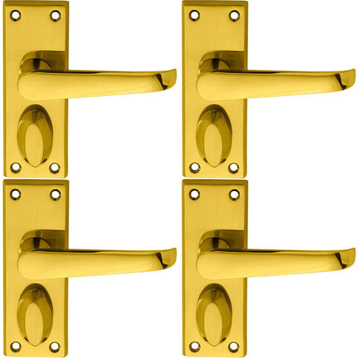 4x PAIR Straight Handle on Short Privacy Backplate 118 x 42mm Polished Brass Loops