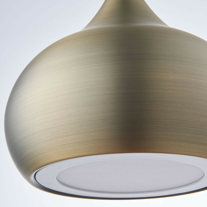 LED Ceiling Pendant Light 18W Cool White Bulb Matt Brass Hanging Dome Shade Loops