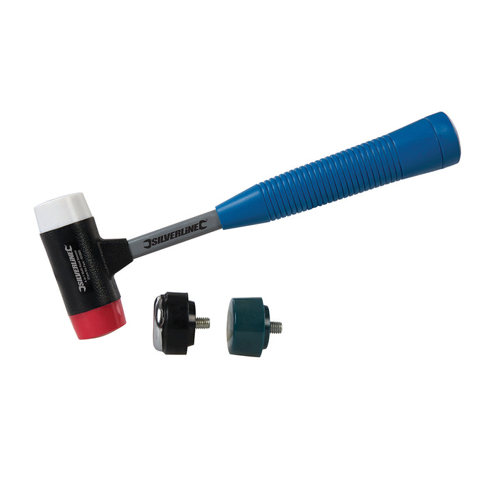 4 in 1 Multi Head Hammer / Mallet Interchangeable Rubber & Metal Face Hand Tool Loops