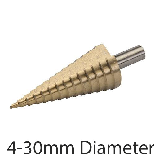 TITANIUM COATED 4 30mm Stepped Drill Bit 2mm Increments High Speed Hole Cutter Loops