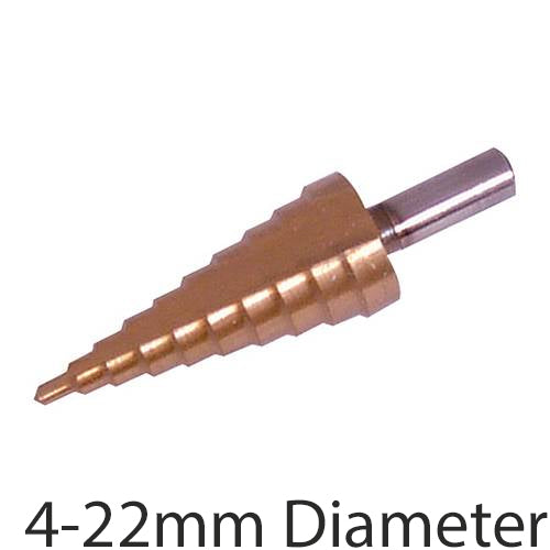 TITANIUM COATED 4 22mm Stepped Drill Bit 2mm Increments High Speed Hole Cutter Loops