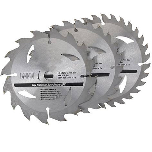 3 Pack 135mm x 12.7mm TCT Circular Saw Blades 162430 Teeth 10mm Ring