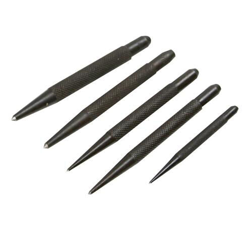 5 Piece 80mm 100mm Centre Punch Set Square Head Knurled Grip Polished Tips Loops