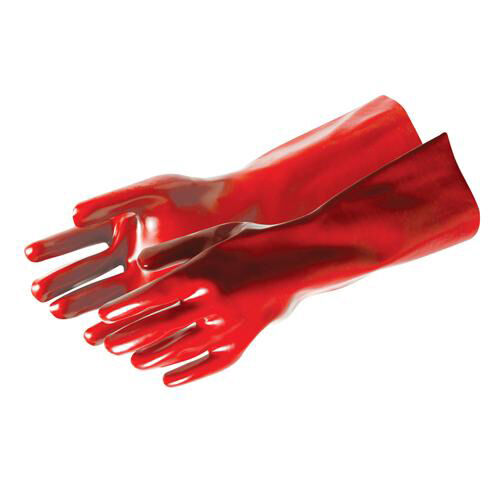 400mm Red PVC Gauntlet Gloves One Size Protective Wear Loops