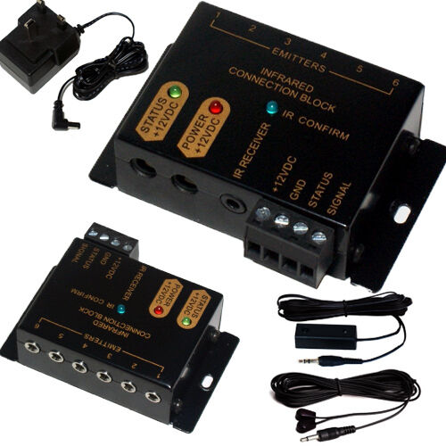 IR Infrared Hub Repeater System 12V 1 Receiver 2 Emitter Remote Control Extender Loops