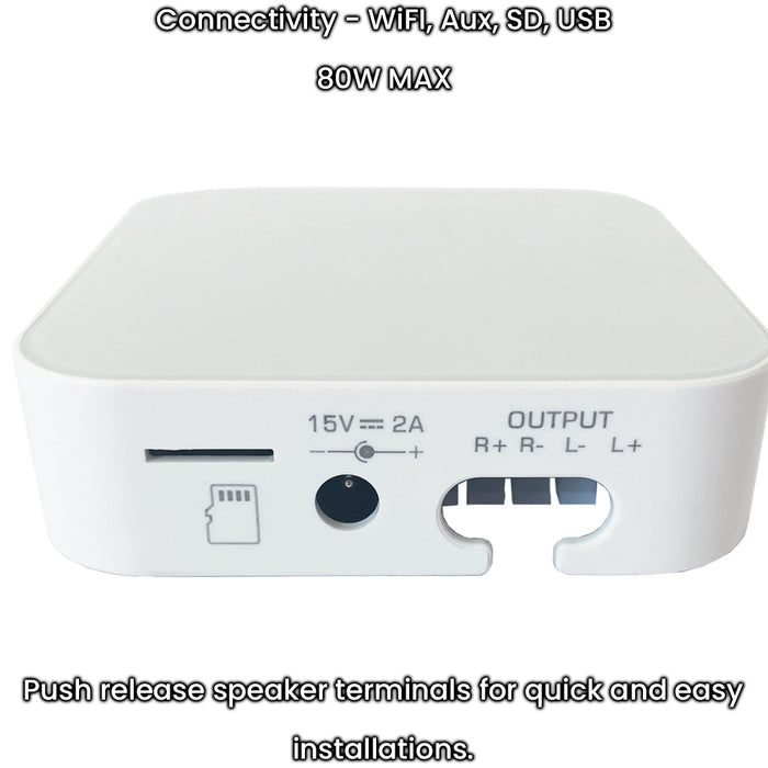 80W Mini WiFi Stereo Amplifier - Compact Wireless Music Streaming Multizone Amp