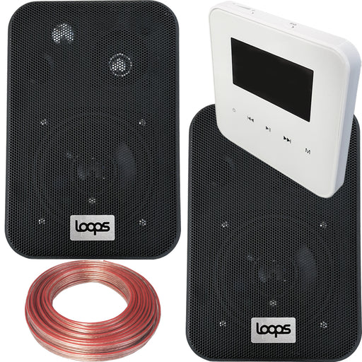100W WiFi & Bluetooth Wall Mounted Amplifier & 2x 70W Black Wall Speakers System