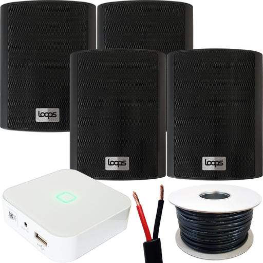 80W Mini WiFi Stereo Amplifier & 4x 70W 4” Black Outdoor Wall Speaker System