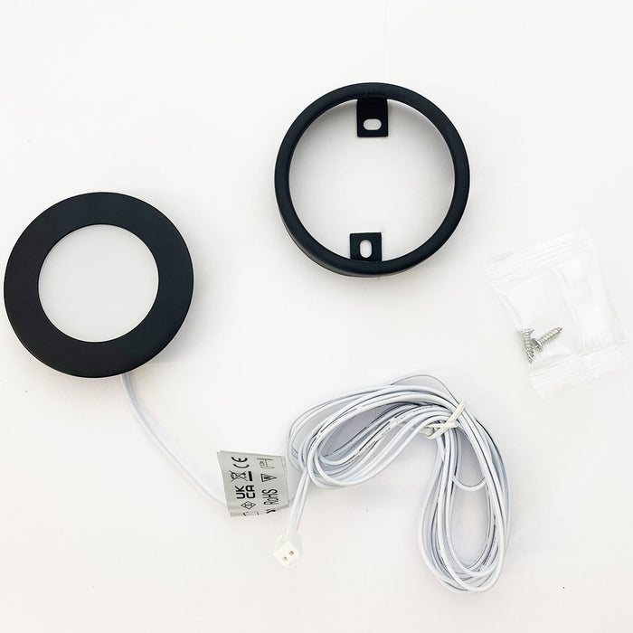 3x MATT BLACK Round Surface or Flush Under Cabinet Kitchen Light & Driver Kit - Natural White LED