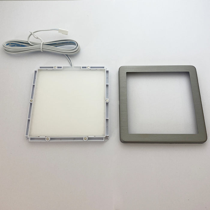 6x BRUSHED NICKEL Ultra-Slim Square Under Cabinet Kitchen Light & Driver Kit - Natural White Diffused LED
