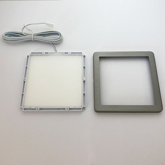 4x BRUSHED NICKEL Ultra-Slim Square Under Cabinet Kitchen Light & Driver Kit - Natural White Diffused LED