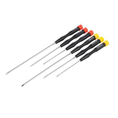 6 Piece Extra Long Precision Screwdriver Set Slotted & Phillips Philips Loops