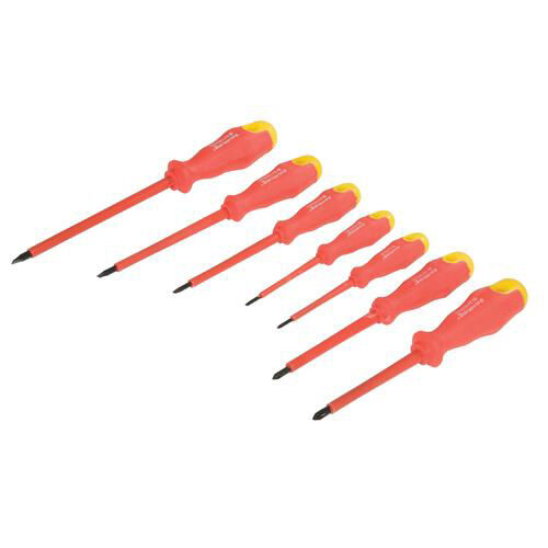 7 Piece Insulated Soft Grip Screwdriver Set Slotted & Phillips Electrician Loops