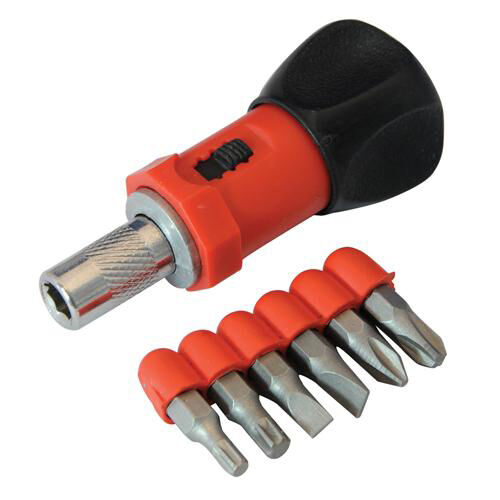 Stubby Ratchet Screwdriver Set 6 Hex Bits Sotted Phillips TRX Small Handle Loops