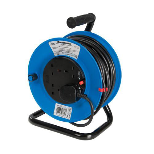 25m Cable Freestanding Reel 240V 13A 4 Socket Extension Power Lead Easy Wind Loops