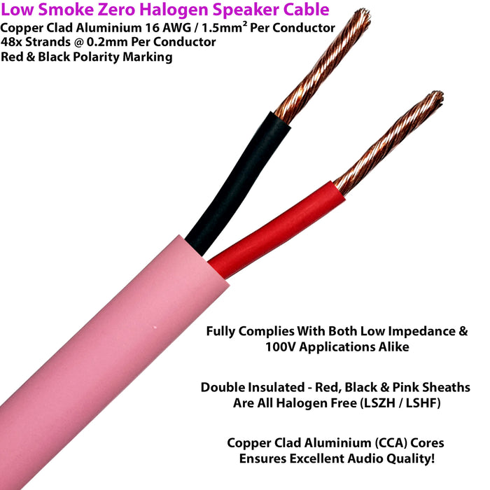 Low Smoke Speaker Cable - 16 AWG 1.5mm 6A - CCA LSZH 100V Double Insulated