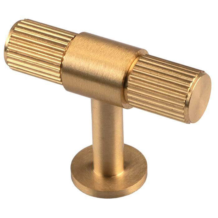 Lined Cupboard T Shape Pull Handle - 50 x 13mm - Satin Brass Cabinet Handle