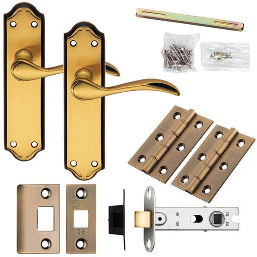 Door Handle & Latch Pack Florentine Bronze Curved Lever Traditional Backplate Loops
