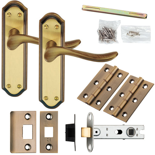 Door Handle & Latch Pack Bronze Traditional Curved Lever Sculpted Backplate Loops