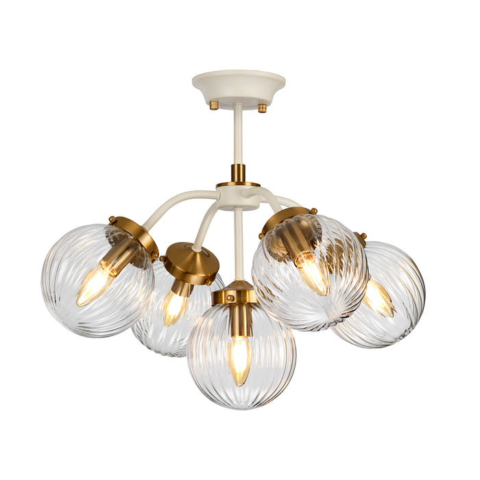 5 Bulb Ceiling Pendant Cream Painted + Aged Brass Finish Plated LED E14 60W Loops