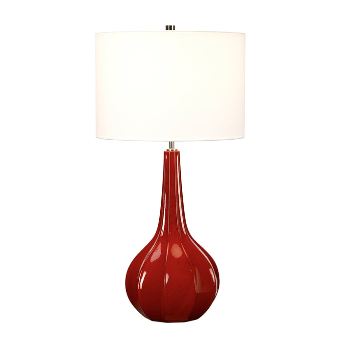 Table Lamp White Faux Linen Cylinder Shade Gourd Shaped Red Base LED E27 60W Loops