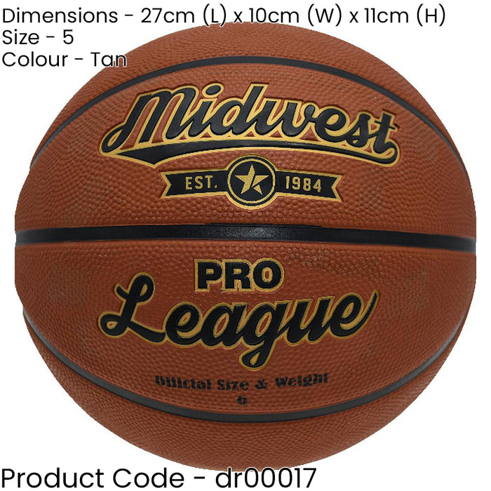 Size 5 Pro League Basketball Ball - Rubber High Grip Cover Deep Channel 8 Panel