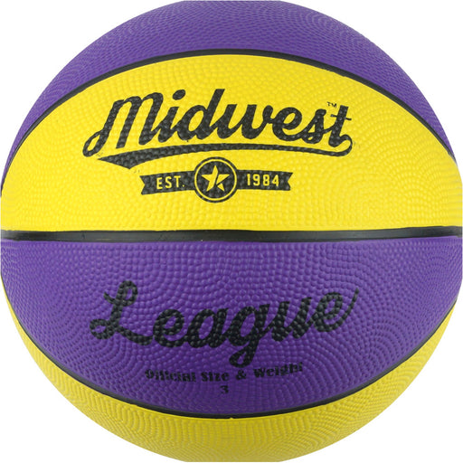 Size 3 Yellow & Purple League Basketball Ball - High Grip Rubber Durable Outdoor