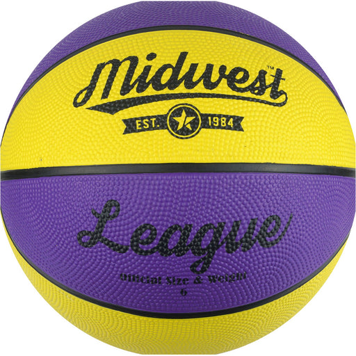 Size 6 Yellow & Purple League Basketball Ball - High Grip Rubber Durable Outdoor