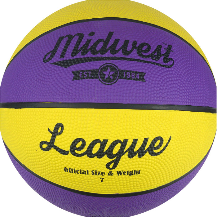 Size 7 Yellow & Purple League Basketball Ball - High Grip Rubber Durable Outdoor