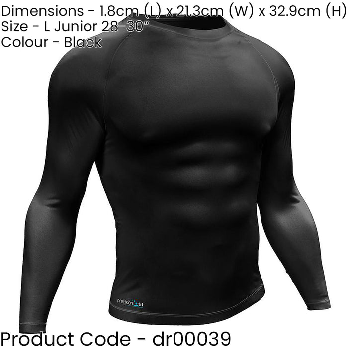 L - BLACK Junior Long Sleeve Baselayer Compression Shirt - Unisex Training Top