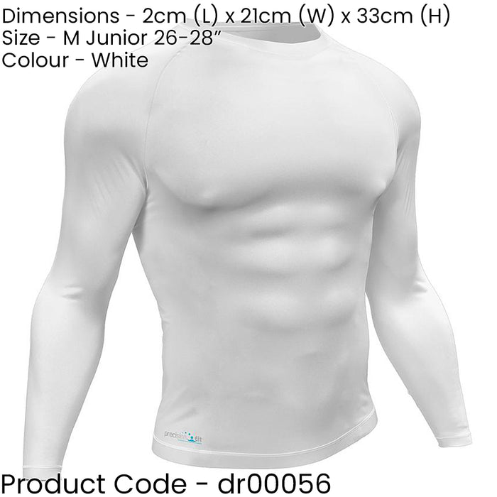M - WHITE Junior Long Sleeve Baselayer Compression Shirt - Unisex Training Top