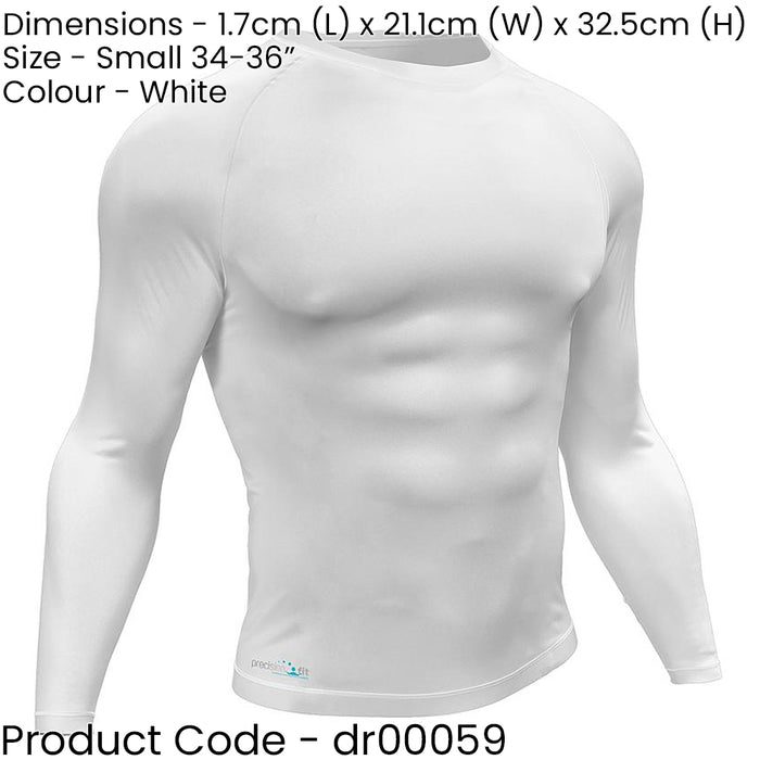 S - WHITE Adult Long Sleeve Baselayer Compression Shirt Unisex Training Gym Top