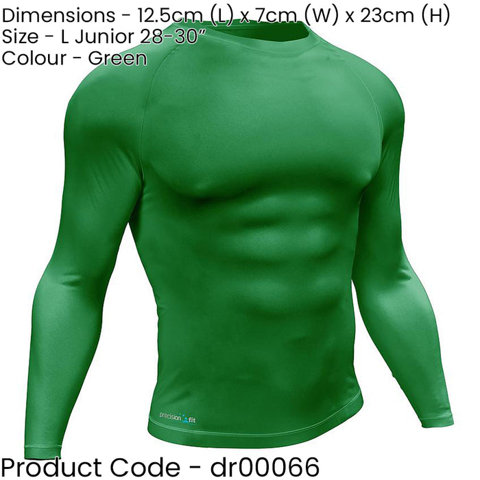 L - GREEN Junior Long Sleeve Baselayer Compression Shirt - Unisex Training Top