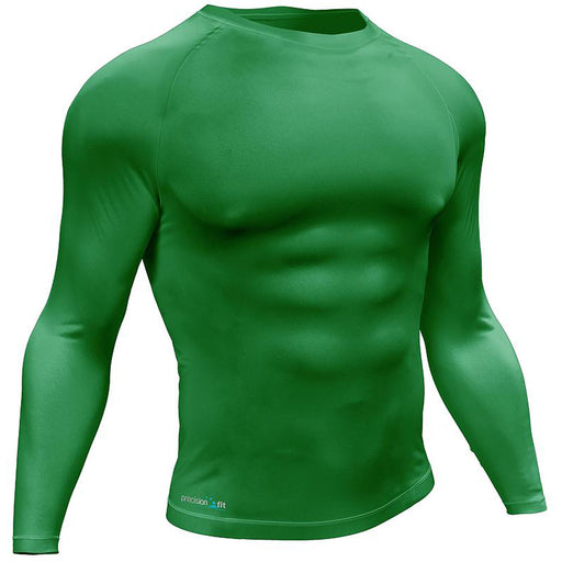L - GREEN Adult Long Sleeve Baselayer Compression Shirt - Unisex Training Gym Top