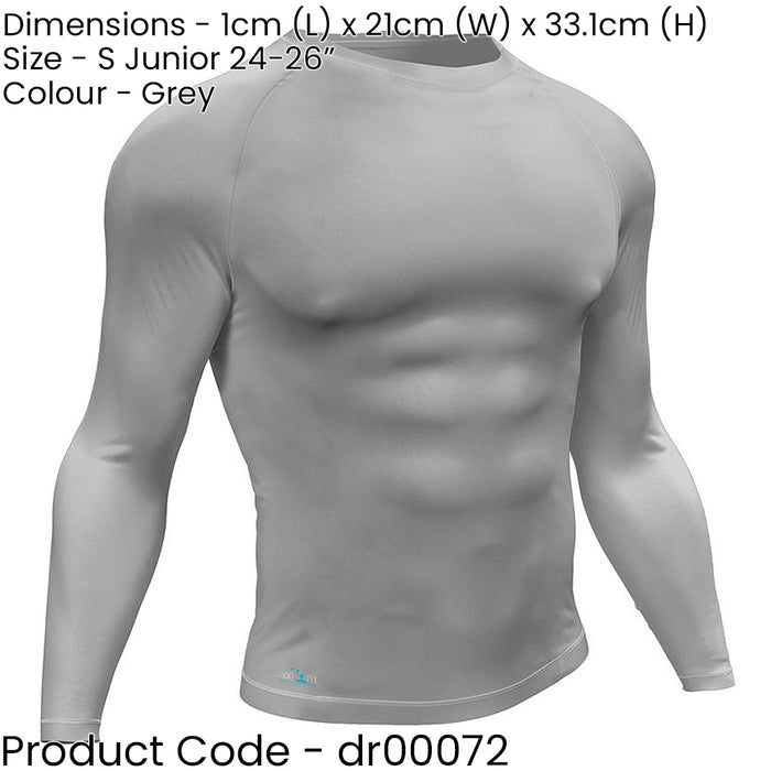 S - GREY Junior Long Sleeve Baselayer Compression Shirt - Unisex Training Top