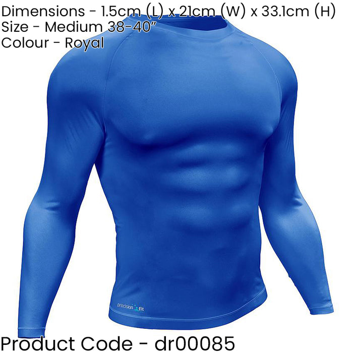 M - BLUE Adult Long Sleeve Baselayer Compression Shirt - Unisex Training Gym Top