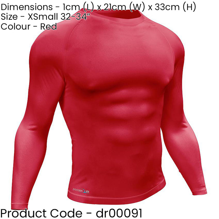 XS - RED Adult Long Sleeve Baselayer Compression Shirt - Unisex Training Gym Top