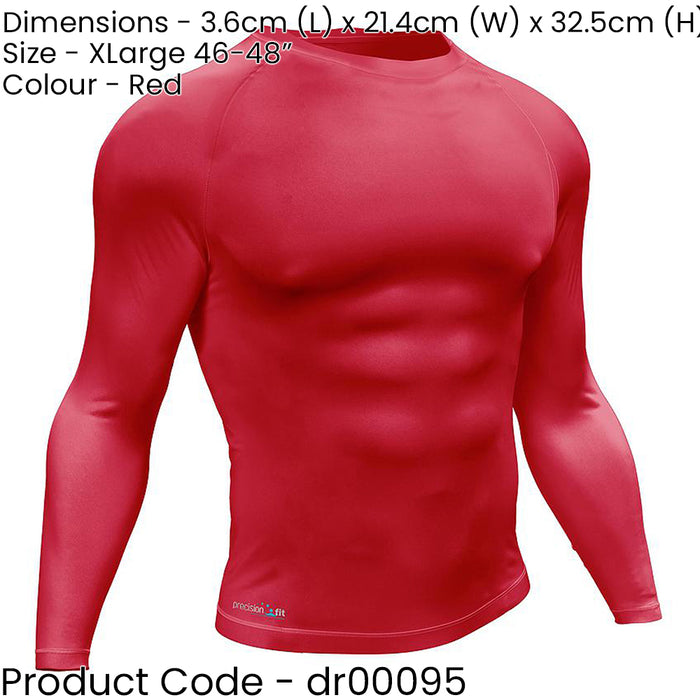 XL - RED Adult Long Sleeve Baselayer Compression Shirt - Unisex Training Gym Top