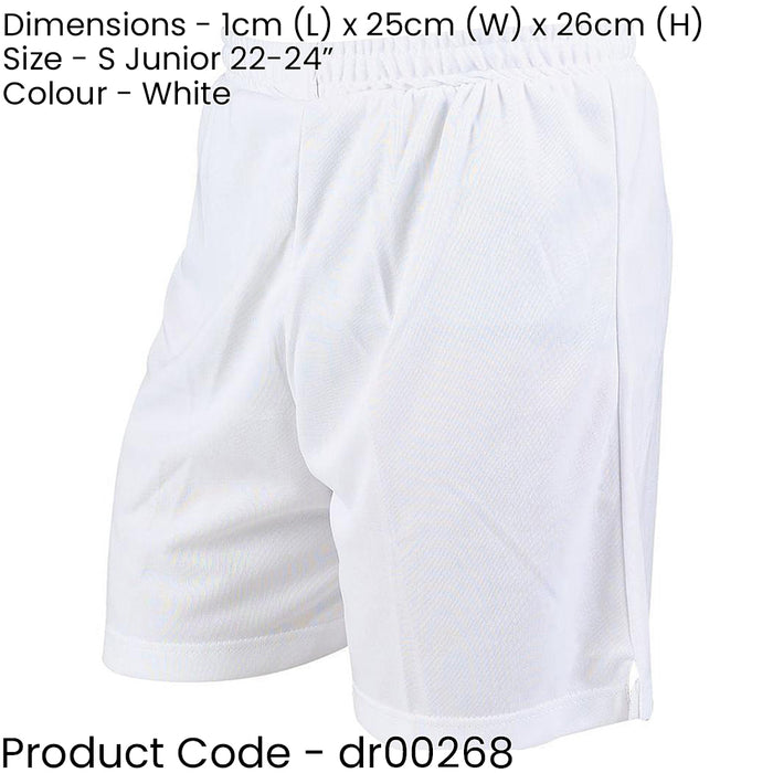 S - WHITE Junior Soft Touch Elasticated Training Shorts Bottoms - Football Gym