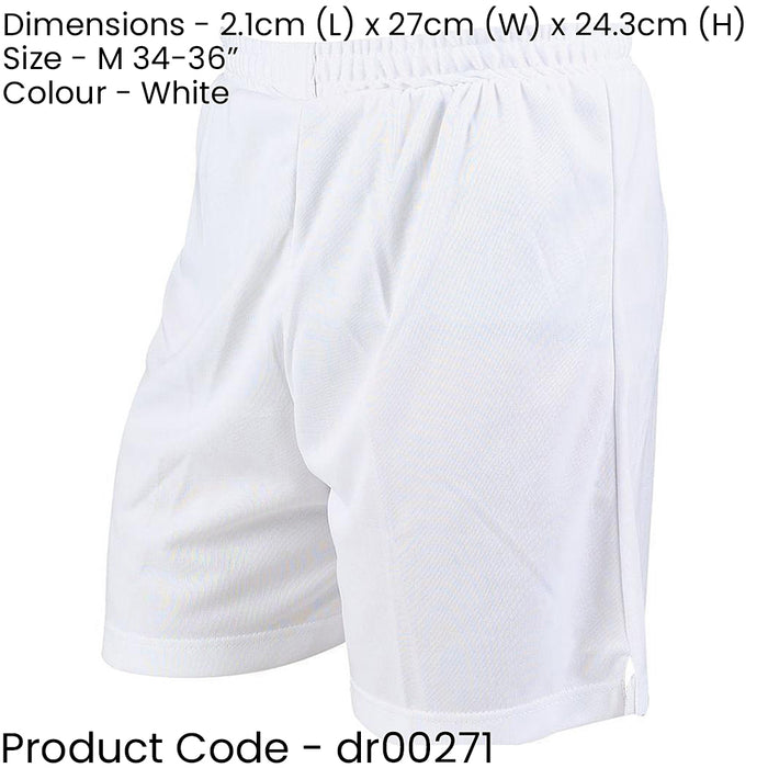 M - WHITE Adult Soft Touch Elasticated Training Shorts Bottoms - Football Gym