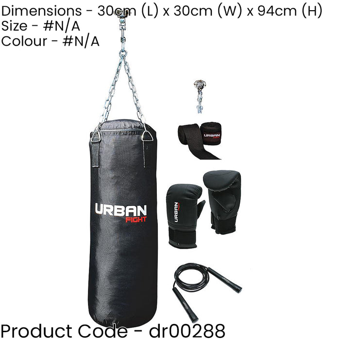 Home Boxing Set - 15KG Punch Bag Gloves Mitts Wraps & Skipping Rope Exercise Kit