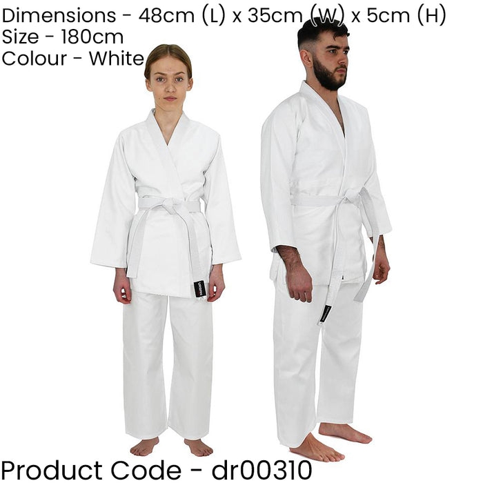 White Adult Judo Gi Suit - 180cm / 6ft - Wrap Around Full Set Trousers & Belt